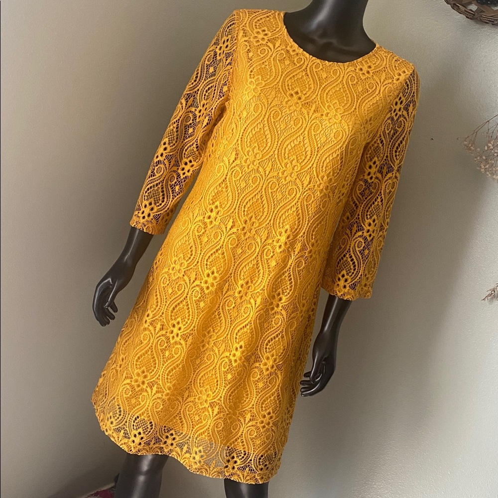Tacera Mustard Lace Long Sleeve Dress